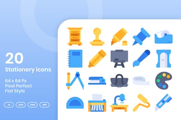 20 Stationery Icons Set - Flat