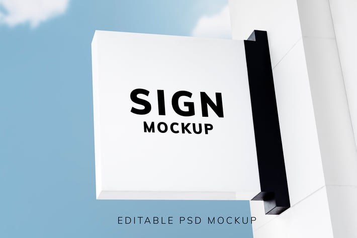 White sign mockup in vintage style against the sky