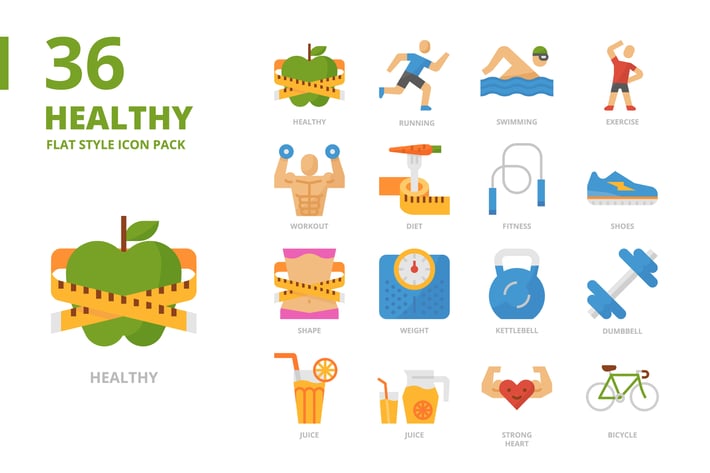 Healthy Flat Style Icon Set