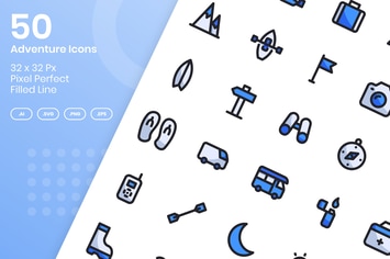 50 Adventure Icons Set - Filled Line