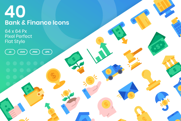 40 Bank & Finance Icons Set - Flat