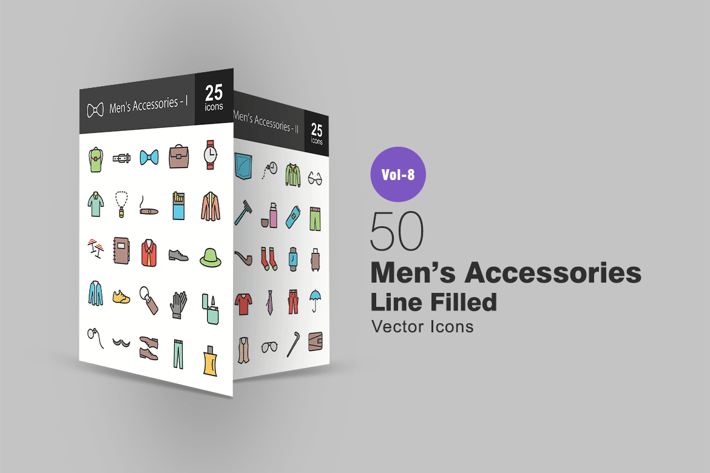 50 Men's Accessories Line Filled Icons