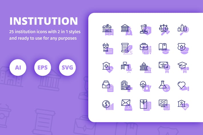 Institution Icons (Line and Solid)