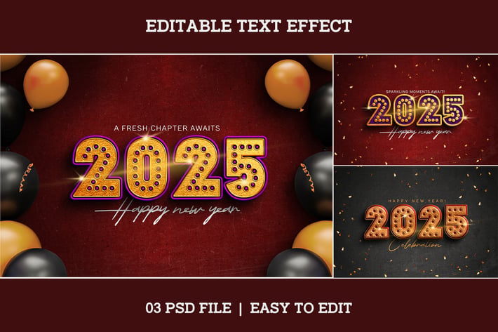 New Year 2025 Editable Text Effect Set