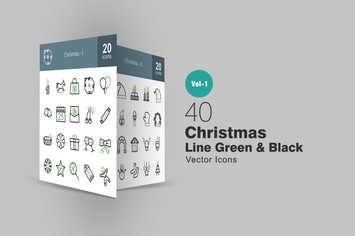 40 Christmas Line Green & Black Icons
