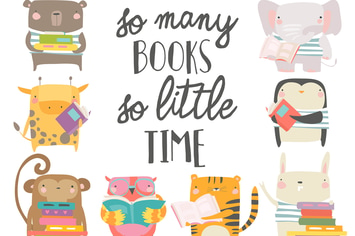Vector set of cartoon animals reading books