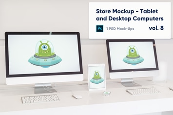 Desktop Computers, Tablet and Phone Mockup