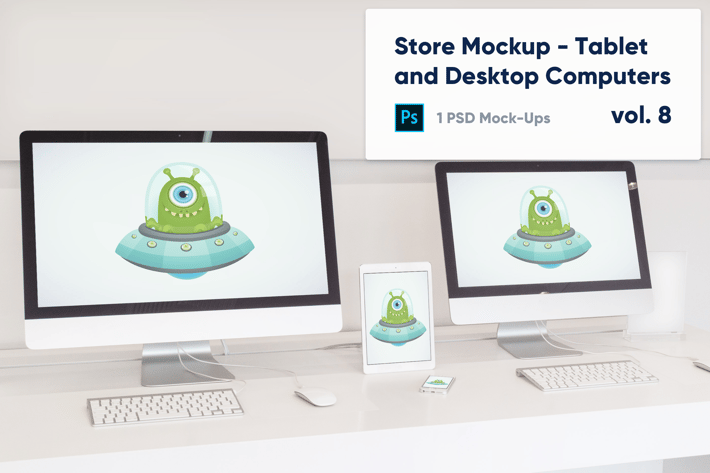 Desktop Computers, Tablet and Phone Mockup
