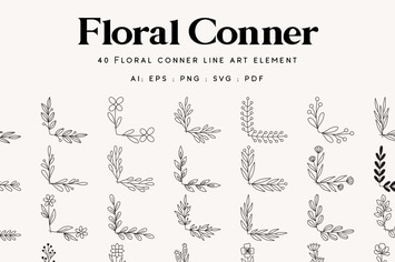 40 Floral Corner Border Line art - Element