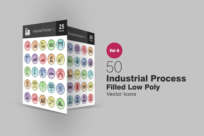 50 Industrial Process Filled Low Poly Icons