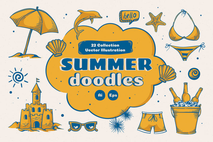Summer Doodle Illustration Set 