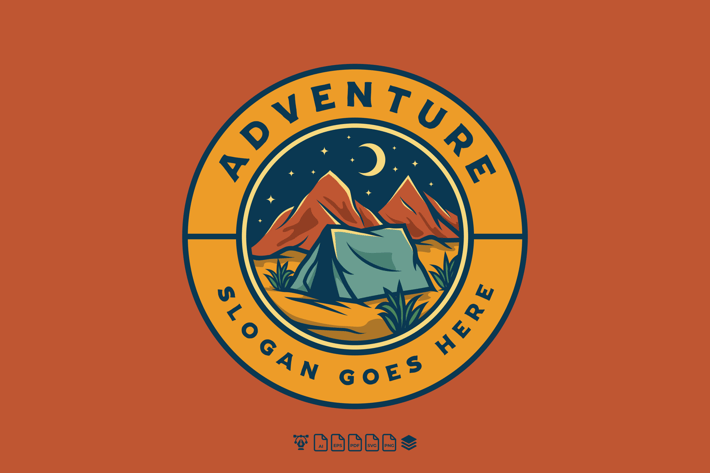 Hand Drawn Badge Mountain Camp Logo