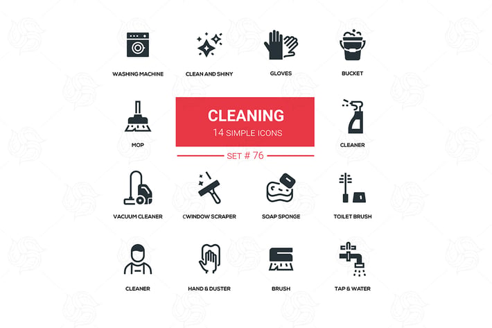 Cleaning - line design silhouette icons set
