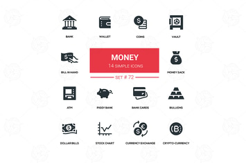 Money - flat design silhouette icons set