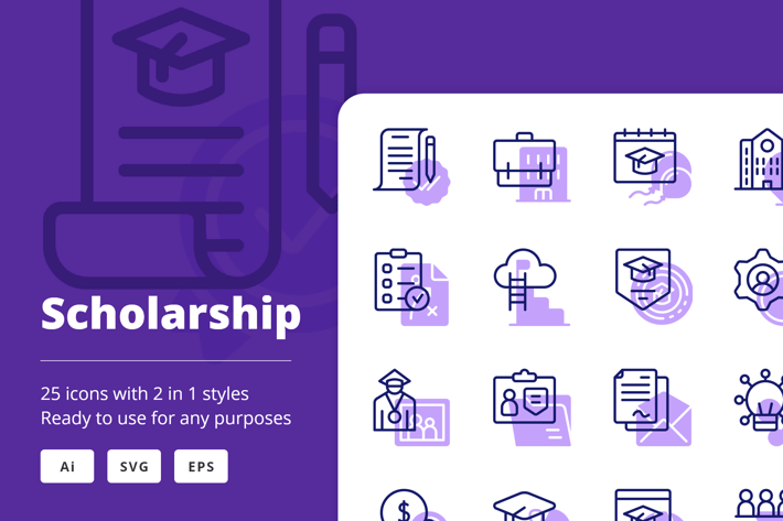 Scholarship Icons (Line and Solid)