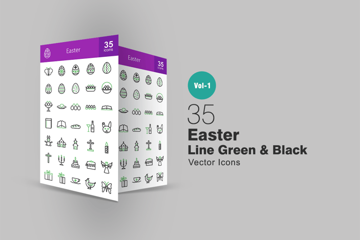 35 Easter Line Green & Black Icons