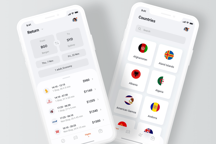 Book a flight app - Light Mode (iOS) 
