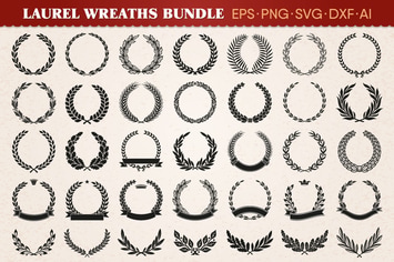 Laurel Heraldic Wreaths Vector Set, 35 Elements