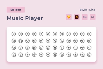 Music Player Line Style Icon Pack