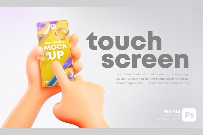 Cute Hand Holding and Touching Phone Mockup 