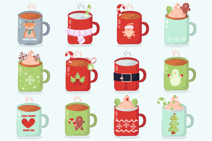 Christmas Mug Decoration Cartoon Illustration