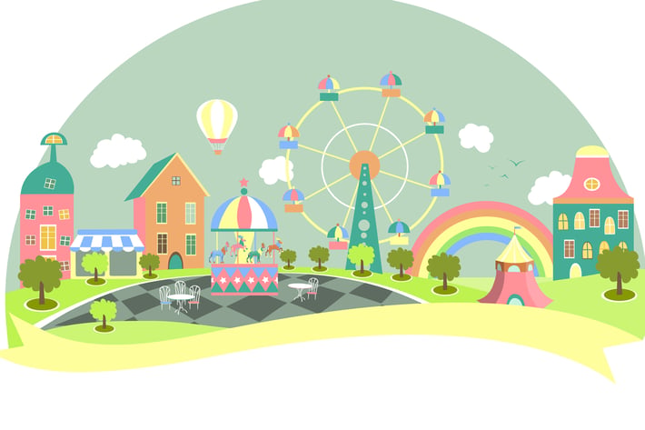 Amusement park in flat style. Vector illustration