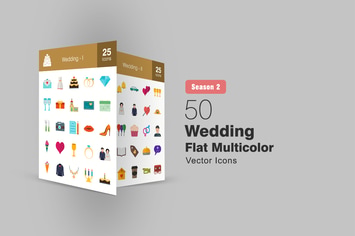 50 Wedding Flat Multicolor Icons Season II