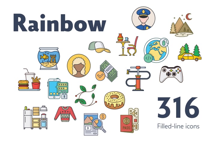 Rainbow — 316 Filled-Line Icons Bundle