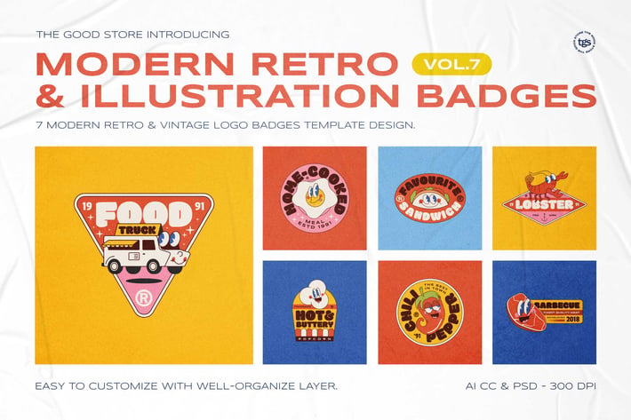 Modern Retro Illustration Logo Badges Set Vol.7