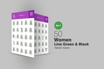 50 Women Green & Black Line Icons