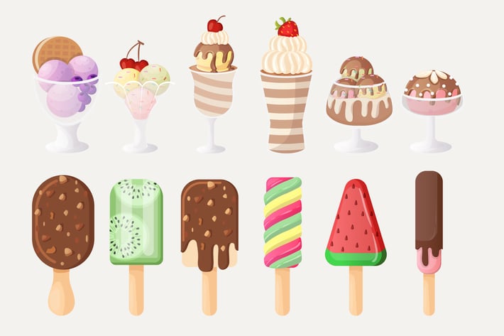 12 Colorful Vector Sweety Ice Creams