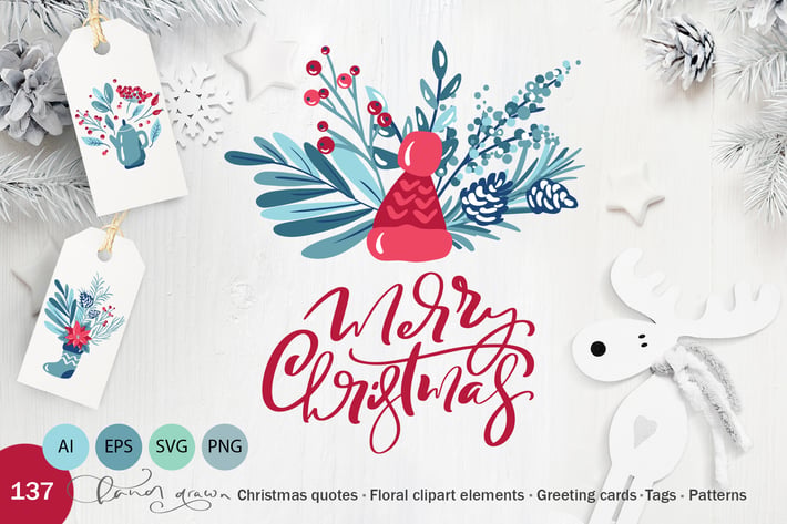 Christmas floral holiday elements
