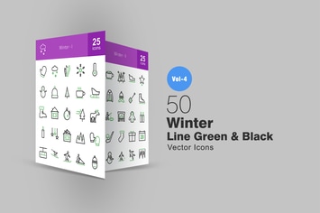 50 Winter Line Green & Black Icons