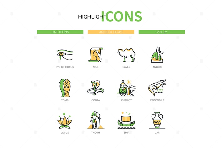 Ancient Egypt - Modern Line Design Style Icons Set