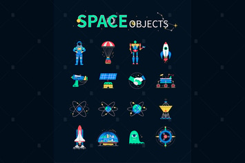 Space objects - colorful flat design style icons