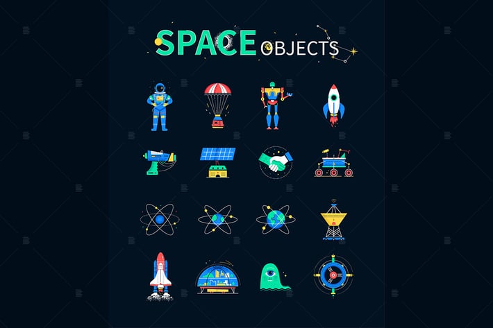 Space objects - colorful flat design style icons