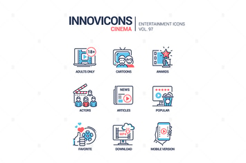 Cinema online service - line design style icons