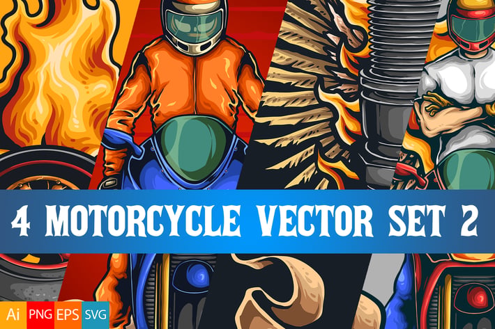 4 Motorcycle Vector Set 2