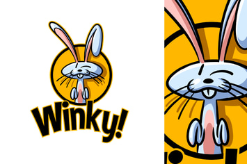 Winking Cartoon Rabbit  Mascot Logo