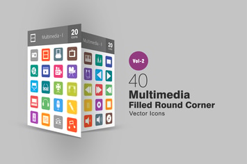40 Multimedia Filled Round Corner Icons