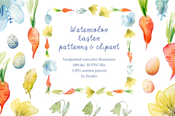 Watercolor Easter illustration set