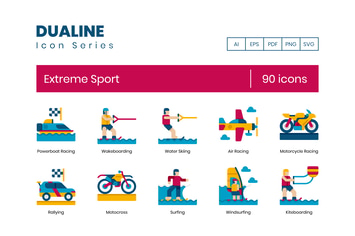 90 Extreme Sports Flat Icons