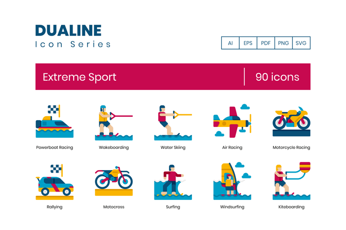 90 Extreme Sports Flat Icons