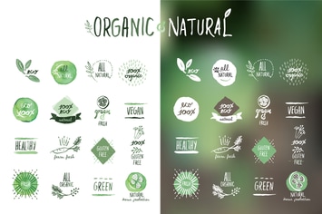 Organic food stickers and badges