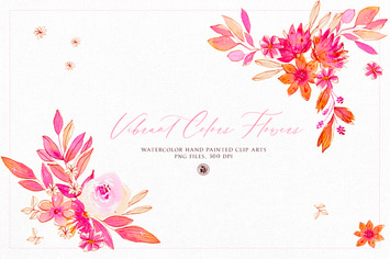 Vibrant Colors Flowers - watercolor set