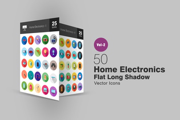 50 Home Electronics Flat Long Shadow Icons