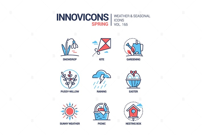 Spring - modern line design style icons set