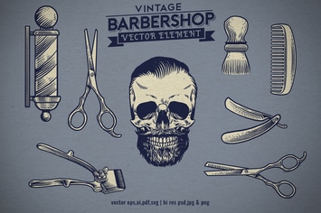 vintage hand drawn set of barbershop concept