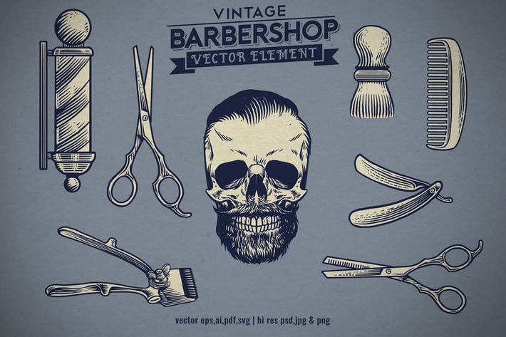 vintage hand drawn set of barbershop concept