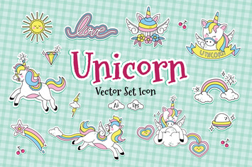 Unicorn Vector Set Icon